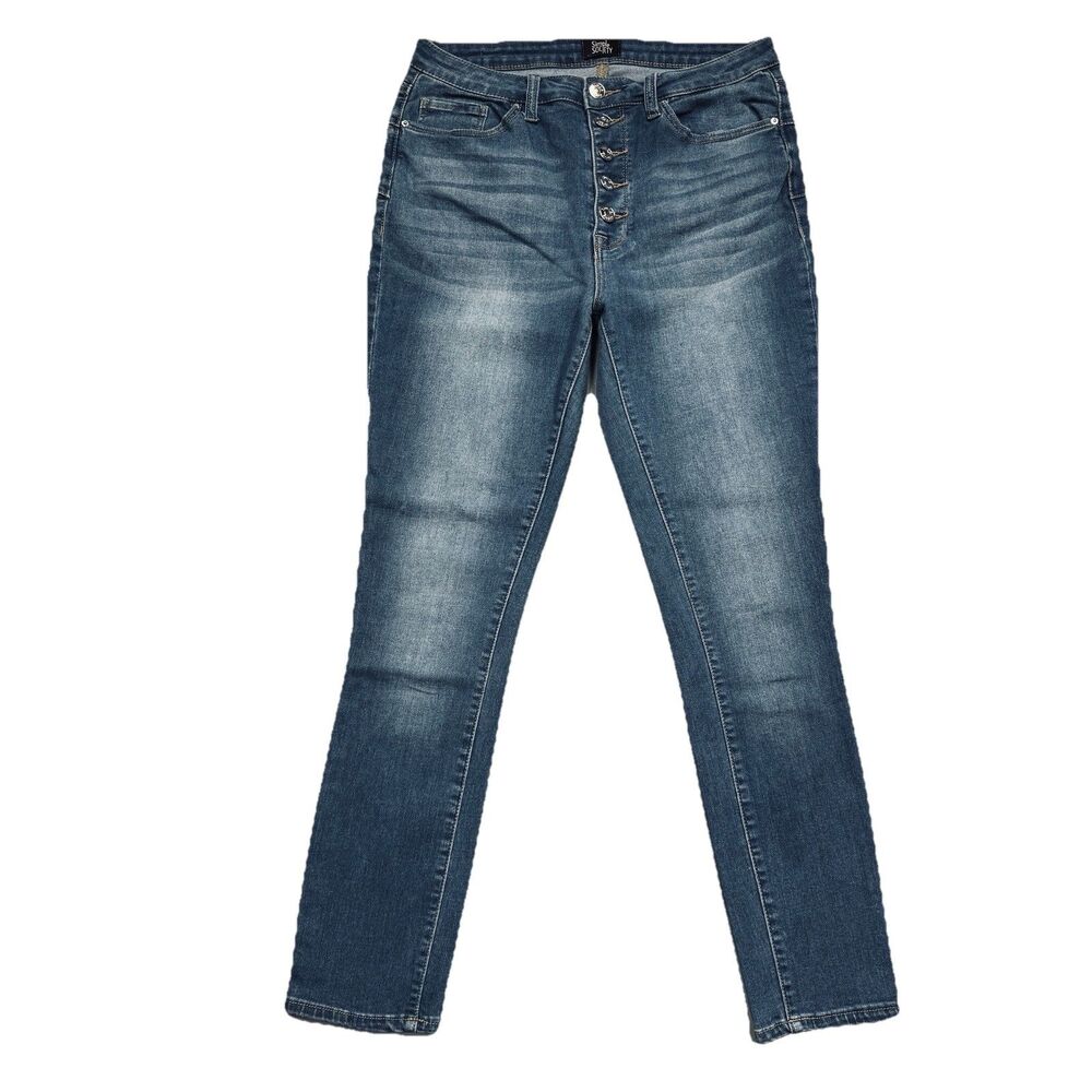 Simple Society Ankle Skinny Button Fly Jeans 9/29 (29x26) Blue Stretch Juniors